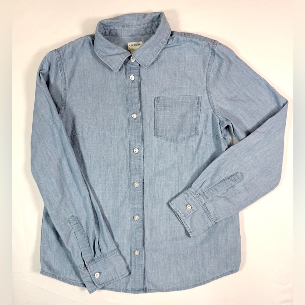 CREWCUTS Boys Chambray Button‎ Down Shirt Size 12 Preppy Classic School